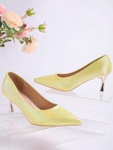 鐳射尖頭高跟淺口高跟鞋 - 黃色 - 查看 1