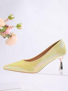 鐳射尖頭高跟淺口高跟鞋 - 黃色 - 查看 3
