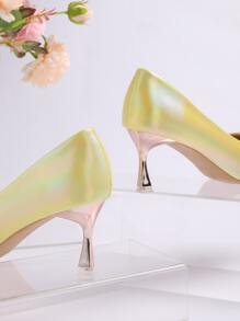 鐳射尖頭高跟淺口高跟鞋 - 黃色 - 查看 5