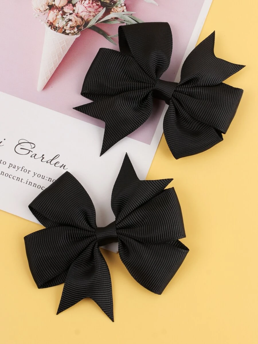 2 pezzi Mollette per capelli con fiocco in tessuto jacquard nero per la Festa della Mamma, mollette per capelli a forma di alligatore, accessori per capelli di moda adatti per ragazze, bambini, migliori amici, viaggi primaverili/estivi, matrimoni, regali per feste - nero - Visualizzare 1
