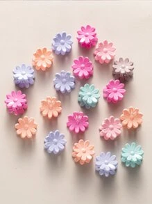 20入組小女童花朵設計髮爪 - 彩色 - 查看 2