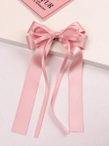 1 件女孩优雅蝴蝶结发夹，带飘带，适合日常或度假使用 - 粉色 - 查看 2