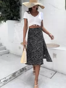 Breezaya Váy Maxi in họa tiết xẻ đùi, trang phục đi biển mùa thu cho nữ - Đen và trắng - Xem 4