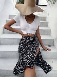 Breezaya Váy Maxi in họa tiết xẻ đùi, trang phục đi biển mùa thu cho nữ - Đen và trắng - Xem 5