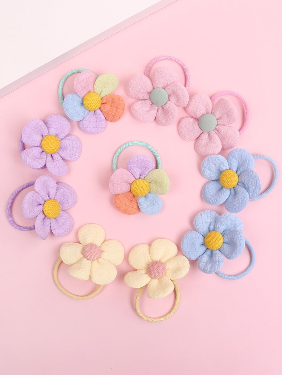 10入組小女童花朵裝飾髮圈