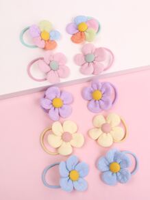 10入組小女童花朵裝飾髮圈