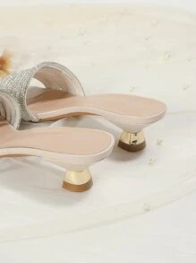 Spring/Summer Rhinestone Decor Heeled Mule Sandals,Sexy Party Drinking High Heel Sandals. - Apricot - View 4