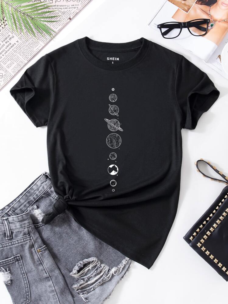 Camiseta Impressão do planeta - Preto - Visão 1
