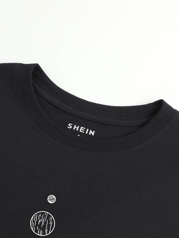 Camiseta Impressão do planeta - Preto - Visão 3