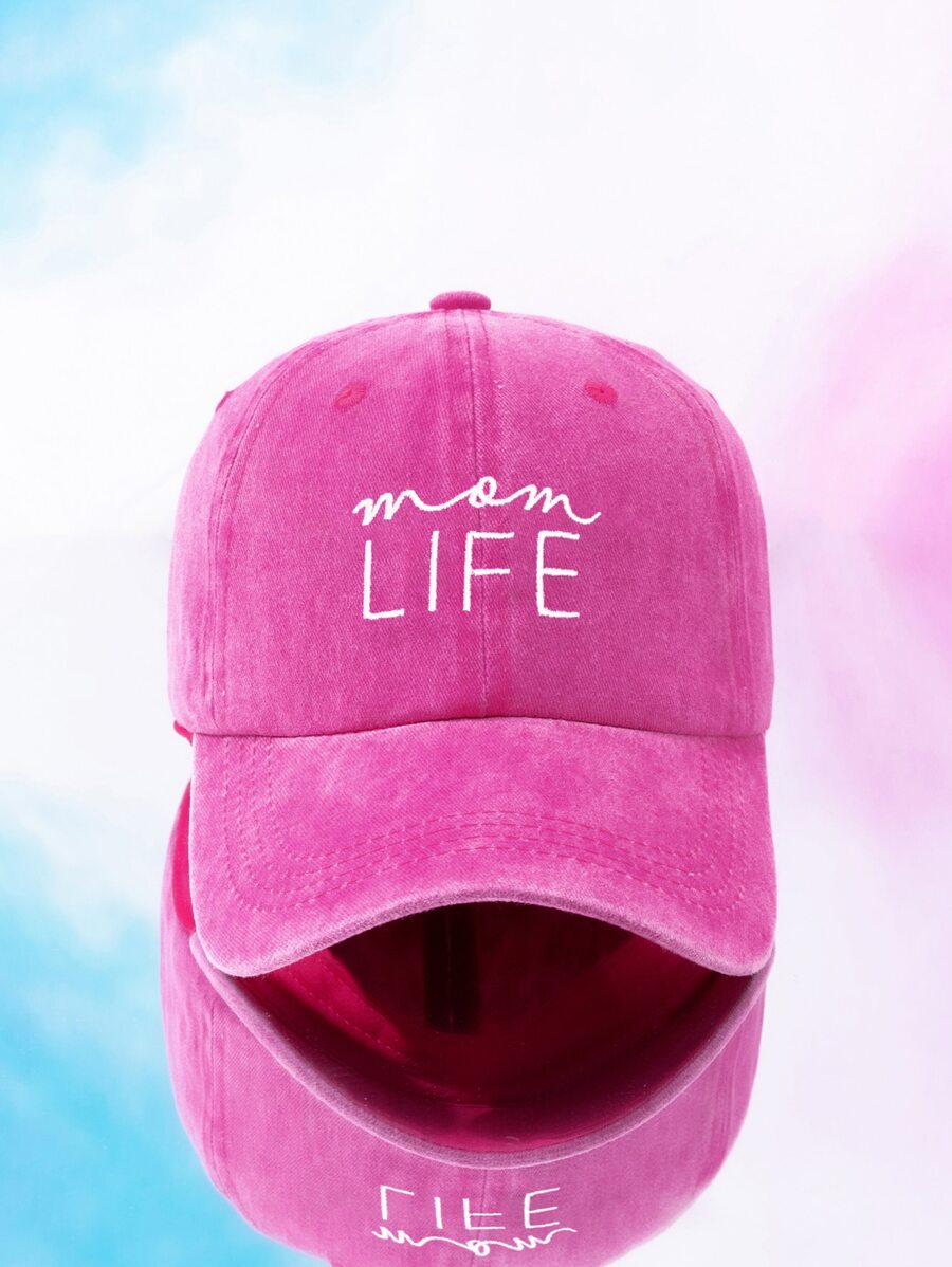 Y2k Unisex Mom Life Embroidered Baseball Cap, Sun Protection & Breathable & Fashionable, Suitable For Daily Casual And Going Outwear - Hot Pink - View 1