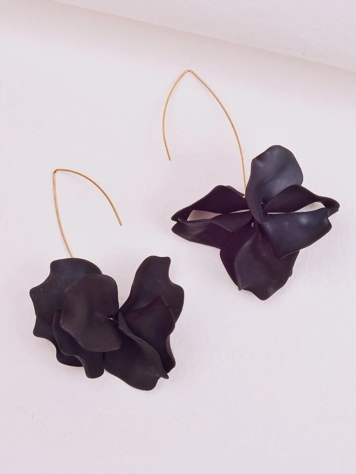 Black Flower Drop Statement Earrings PrettyLittleThing, 45 OFF