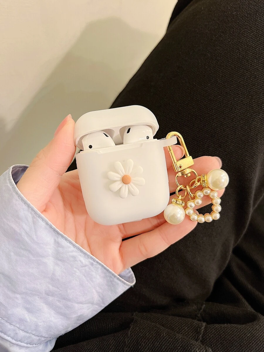 Vỏ bảo vệ tai nghe silicon hình trái tim hoa ngọc trai đơn giản màu trơn mùa hè - Trong sáng - Xem 1