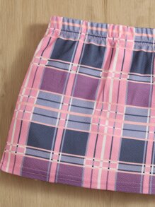 SHEIN Young Girl Letter Graphic Tee & Plaid Print Skirt