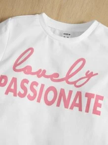 SHEIN Young Girl Letter Graphic Tee & Plaid Print Skirt