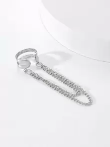 1pc Minimalist Elegant C-Shape Ear Cuff Tassel Chain Non-Pierced Earring For Men & Women - Silver - View 2