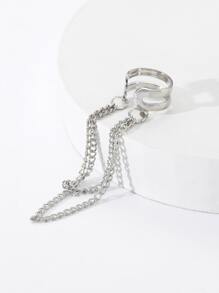 1pc Minimalist Elegant C-Shape Ear Cuff Tassel Chain Non-Pierced Earring For Men & Women - Silver - View 3