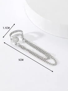 1pc Minimalist Elegant C-Shape Ear Cuff Tassel Chain Non-Pierced Earring For Men & Women - Silver - View 4