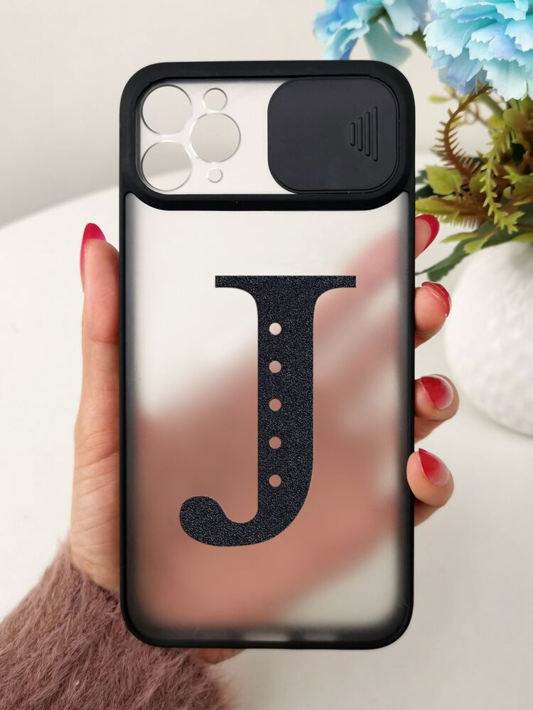 Letter Graphic Phone Case With Slide Camera Cover