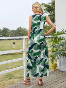 EMERY ROSE Tropical Print Slant Pocket Tank Dress - Green - View 2