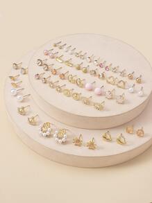 30對假珍珠和鉆石裝飾耳釘 - 彩色 - 查看 2