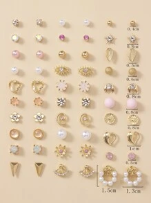 30對假珍珠和鉆石裝飾耳釘 - 彩色 - 查看 6