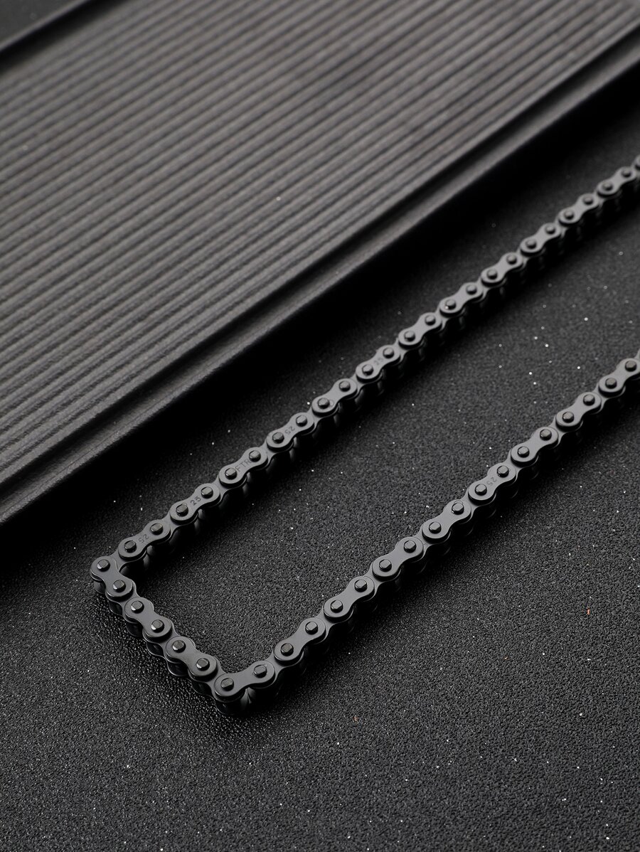 Men Bike Chain Design Necklace - Black - View 1