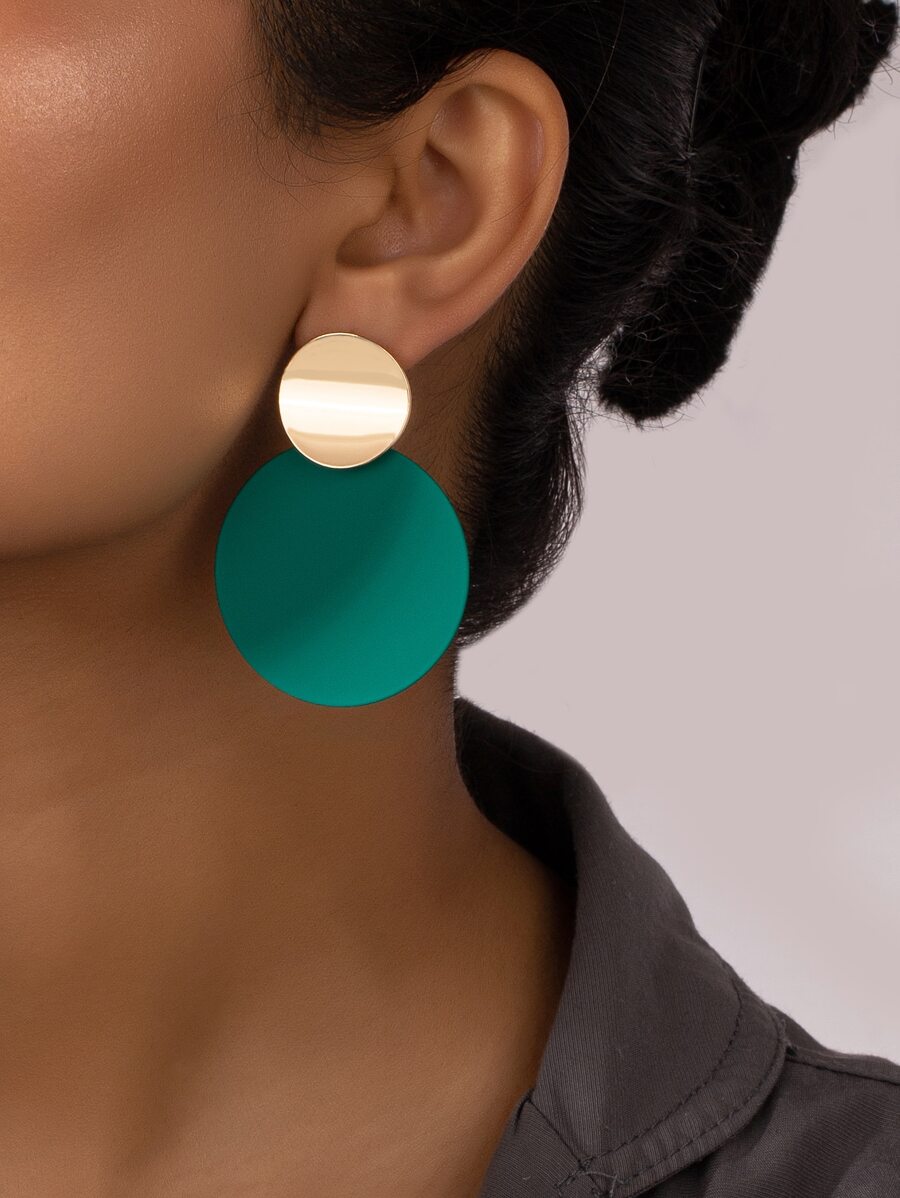 圓形耳墜 - 綠色 - 查看 1