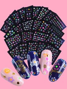24sheets Luminous Butterfly & Floral Pattern Nail Art Sticker - Multicolor - View 2