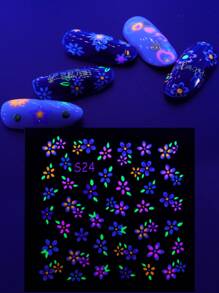 24sheets Luminous Butterfly & Floral Pattern Nail Art Sticker - Multicolor - View 4