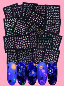 24sheets Luminous Butterfly & Floral Pattern Nail Art Sticker - Multicolor - View 5
