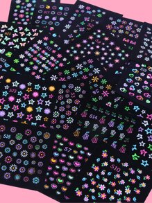 24sheets Luminous Butterfly & Floral Pattern Nail Art Sticker - Multicolor - View 6