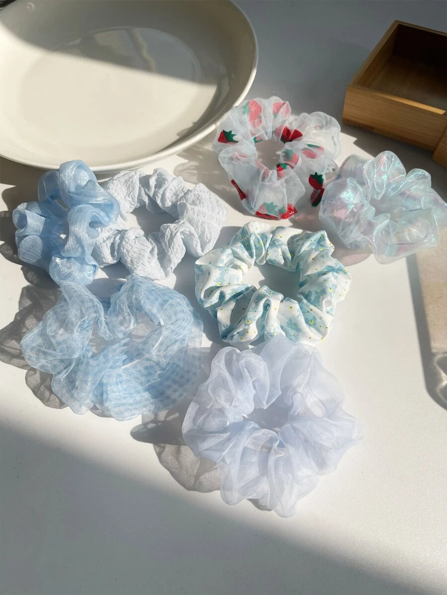 7入組草莓圖案大腸髮圈 - 藍色 - 查看 1