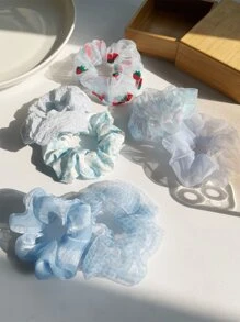 7入組草莓圖案大腸髮圈 - 藍色 - 查看 4