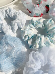 7入組草莓圖案大腸髮圈 - 藍色 - 查看 5