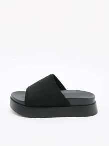 Minimalist Wedge Slide Sandals - Black - View 2