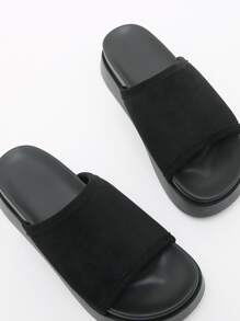 Minimalist Wedge Slide Sandals - Black - View 3