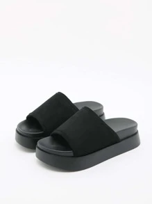 Minimalist Wedge Slide Sandals - Black - View 4