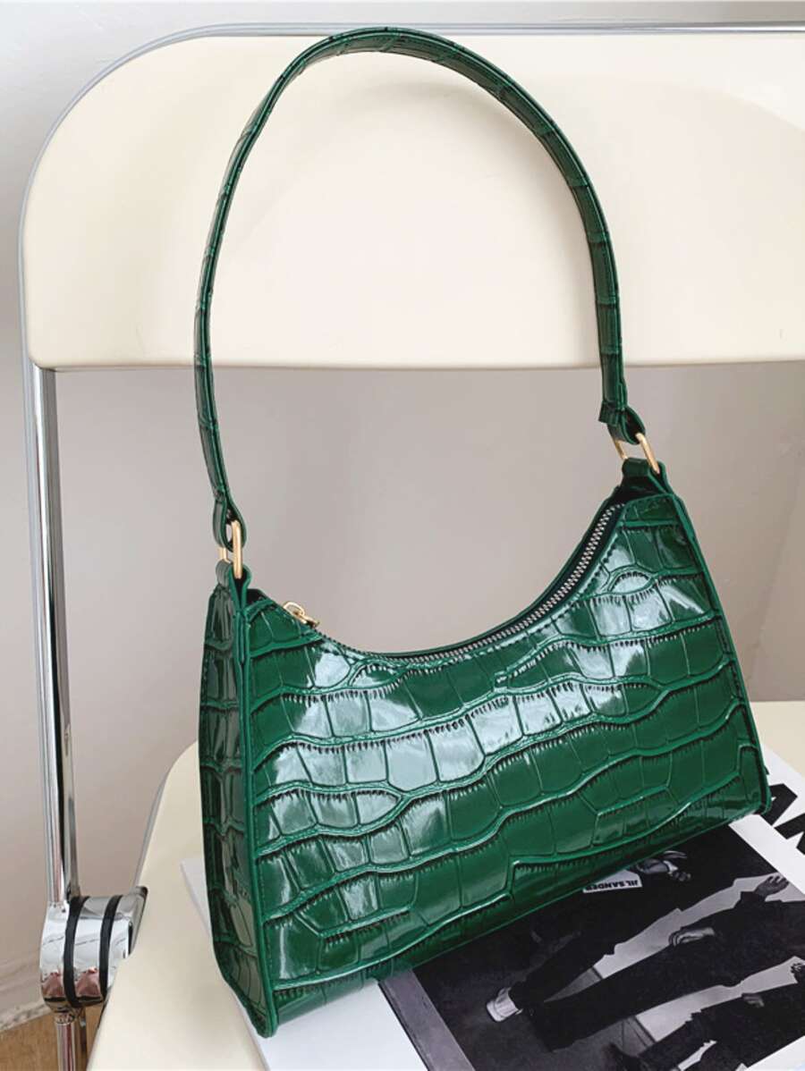 Yogodlns Summer New Shoulder Bags For Women High Quality Zebra Underarm Handbags PU Leather Leopard Armpit Purse Bag French Underarm Tote Bags For Women's Brown Leopard Handbag Clutch Bags Female Vintage PU Leather Shoulder Bags Versatile Casual - Dark Green - View 1