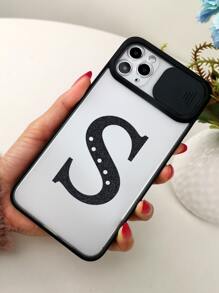 Letter Graphic Phone Case With Slide Camera Cover - Multicolor - View 2