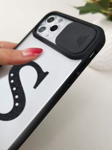 Letter Graphic Phone Case With Slide Camera Cover - Multicolor - View 4