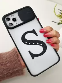 Letter Graphic Phone Case With Slide Camera Cover - Multicolor - View 6