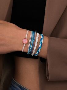 4入組圓形裝飾編織手鏈 - 彩色 - 查看 1