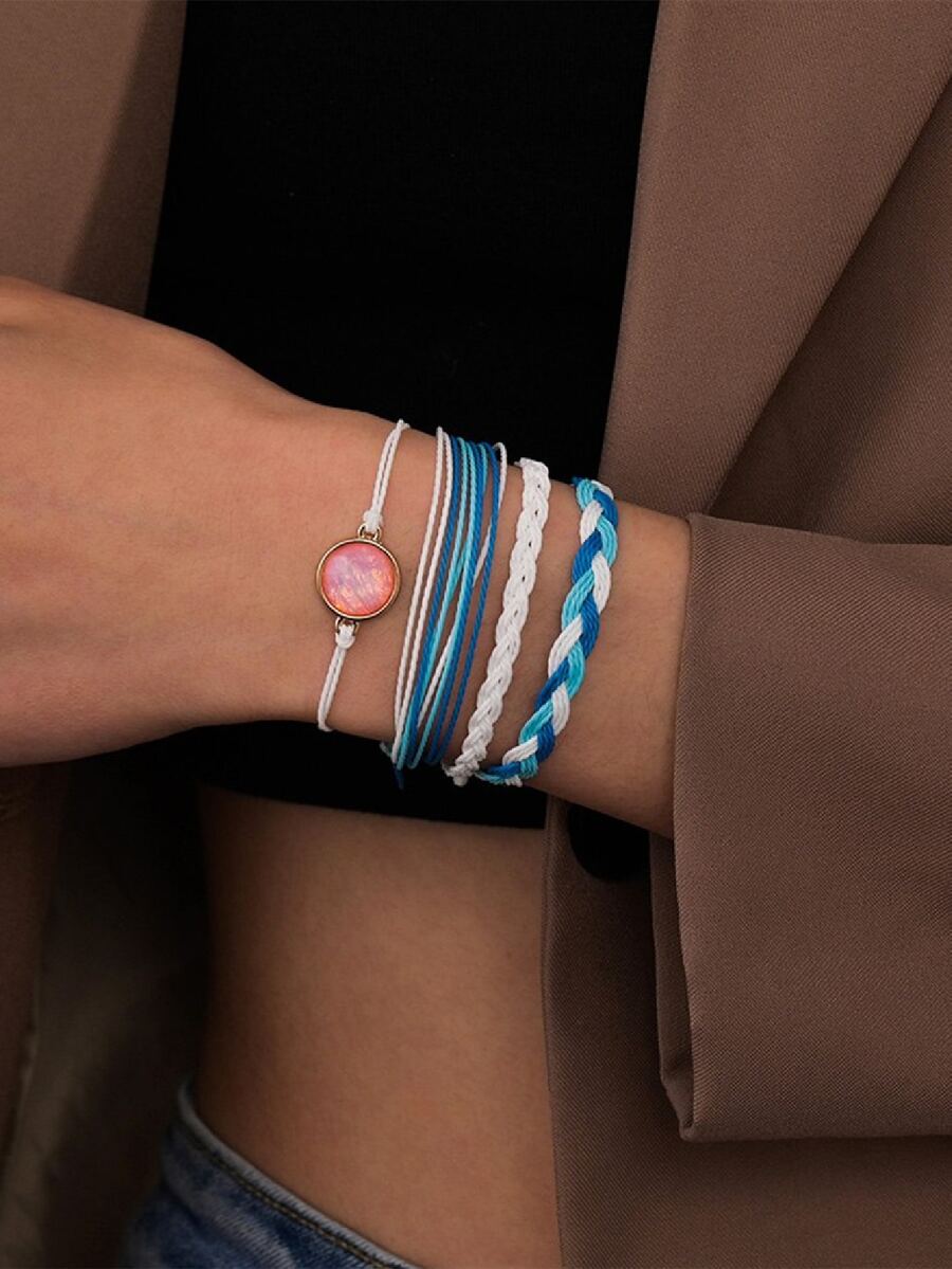 4入組圓形裝飾編織手鏈 - 彩色 - 查看 1