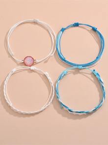 4入組圓形裝飾編織手鏈 - 彩色 - 查看 4