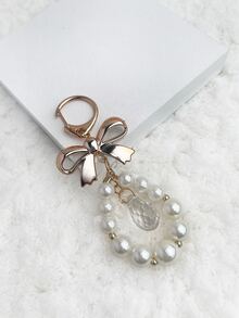 蝴蝶結和人造珍珠裝飾包飾 - 白色 - 查看 3