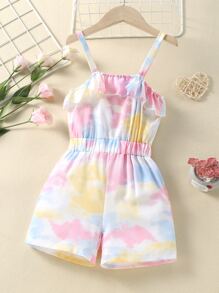 SHEIN Young Girl Tie Dye Ruffle Trim Cami Romper - Multicolor - View 1