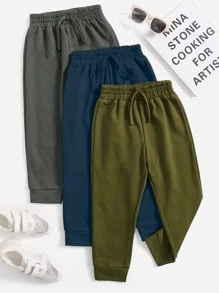 SHEIN Explorewe Toddler Boys 3pcs Solid Tie Front Joggers