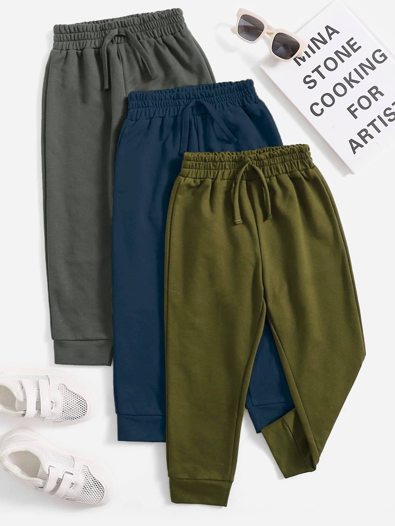 SHEIN Explorewe Toddler Boys 3pcs Solid Tie Front Joggers