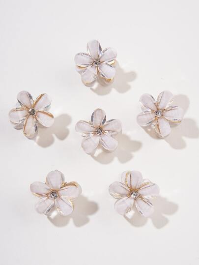 2pcs/6pcs Small Flower Claw Clips, Fresh Faux Crystal Mini Hair Clips, Cute Side Hair Clips, Hair Grips, Flyaway Hair Clips, Braiding Hair Clips