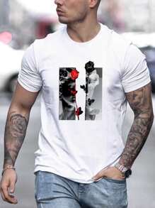Manfinity Homme Tops Nam Con số Giải trí - trắng - Xem 1